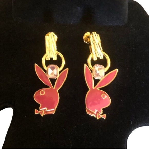 Oceanus x Playboy Collaboration Gold-tone Pink Playboy Bunny Post Earrings NWOT - Picture 2 of 7